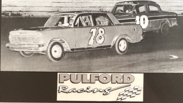 A framed picture of Peter Pulford's Holden EH race car from the early 1970s.