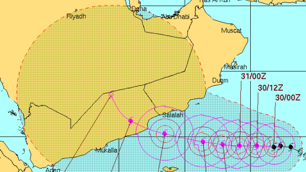 The projected path of Chapala indicates it will reach Yemen on Monday.
