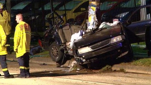 The Toyota Aurion "disintegrated" on impact when it crashed on Canterbury Road in Belmore, police said.