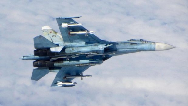 A Russian Sukhoi Su-27 fighter in Baltic airspace. 