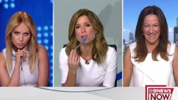 Amber Sherlock, centre, was not happy about the mix-up with reporter Julie Snook, left. Psychologist Sandy Rea is on the right.