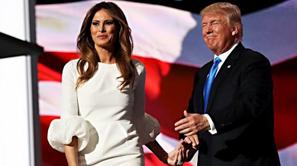 Presumptive Republican presidential nominee Donald Trump introduces his wife Melania on the first day of the Republican National Convention.