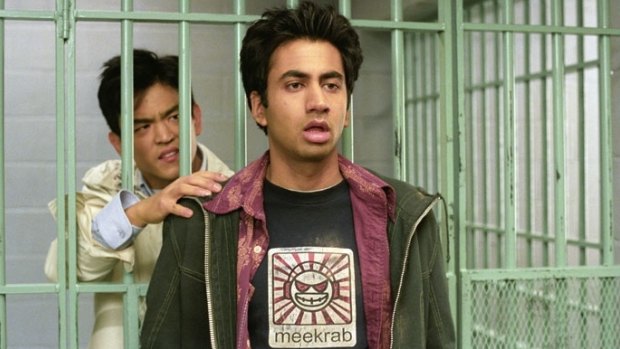 Kal Penn (centre) in the comedy film Harold and Kumar Go to White Castle.