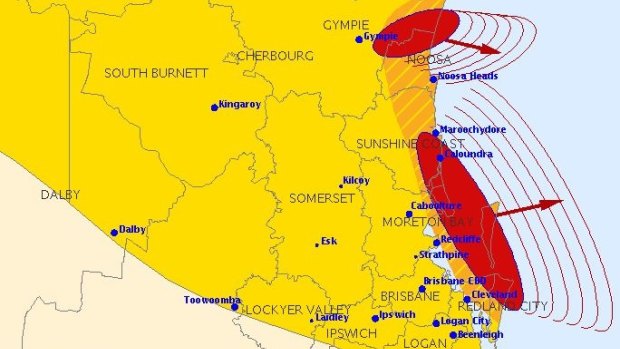 Two severe storm cells track across south-east Queensland and move offshore