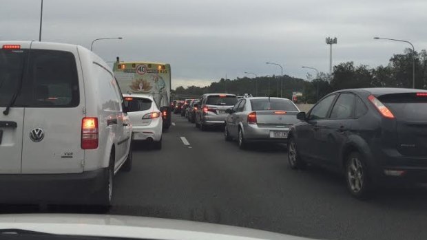 Long way to go... traffic bumper-to-bumper on the Pacific Motorway.