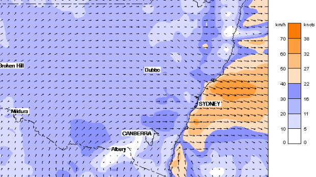 Significant winds will be seen off the coast of Sydney, as shown in this forecast.