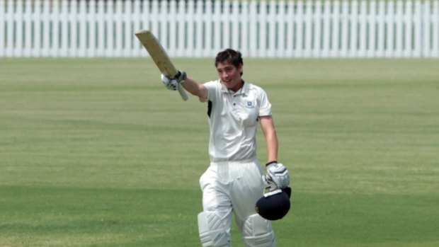 Matthew Renshaw celebrates scoring a century for Brisbane Grammar School in 2013.