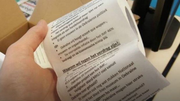 Toilet paper printed with questions about Ukraine's role in the crash of flight MH17.