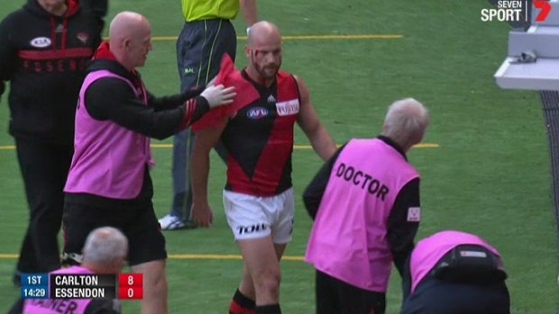 Paul Chapman needed medical attention after the strike from Chris Yarran.