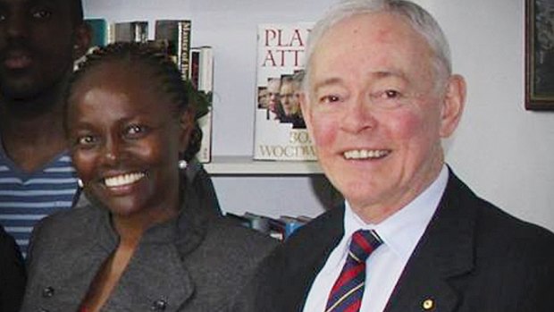 Former Family First senator Bob Day with senator-elect Lucy Gichuhi, who took his place after the High Court ruled his election invalid.