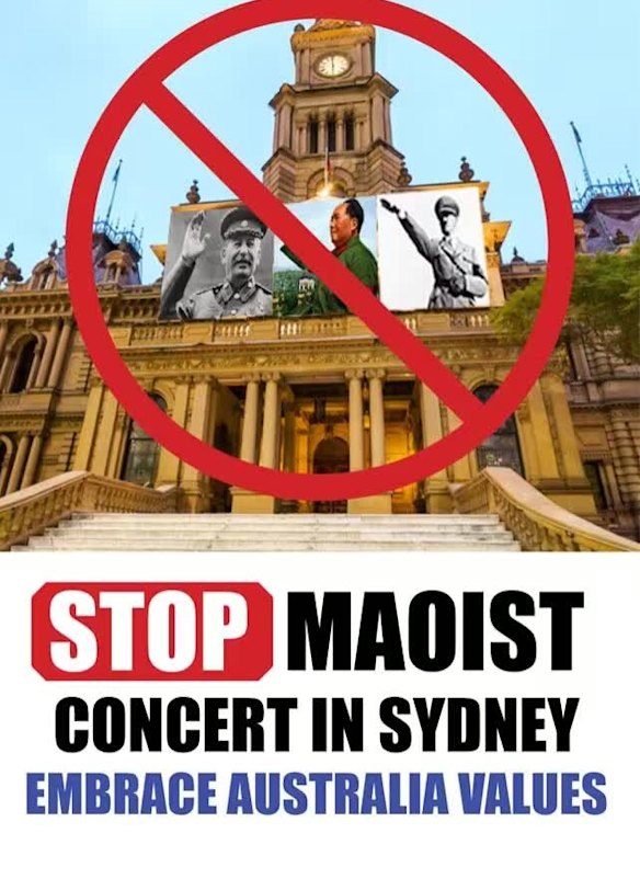 A flyer opposing the Mao commemoration at Sydney Town Hall.