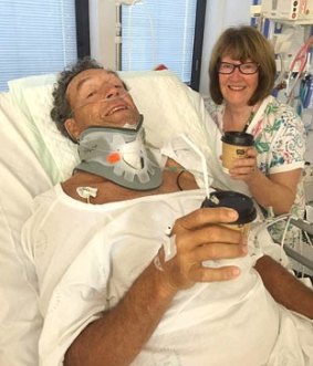 Peter Crinis, with wife Vicki, is recovering in hospital. 