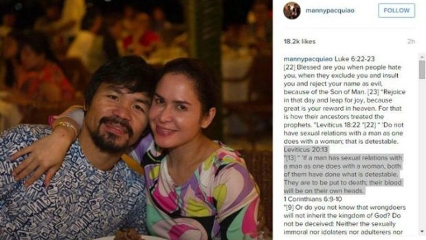 Manny Pacquiao posted and then deleted a quote about gays being put to death.