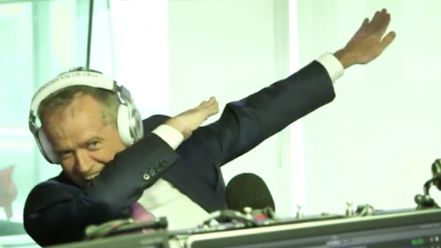 The 50-year-old had Fitzy and Wippa in raptures by "dabbin"; an arm-thrust dance move that stopped being popular in 2015. 