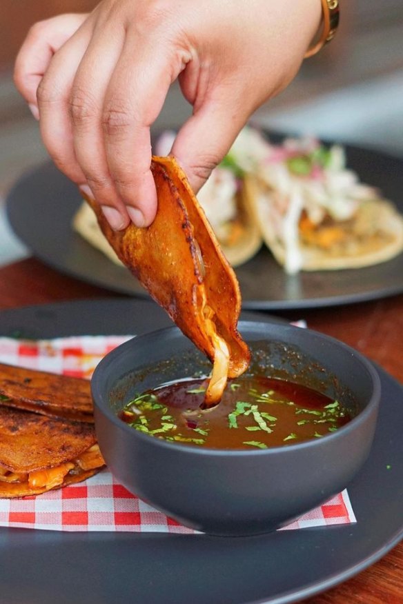 Vegan birria tacos with cabbage filling from Si Senorita in Fitzroy.