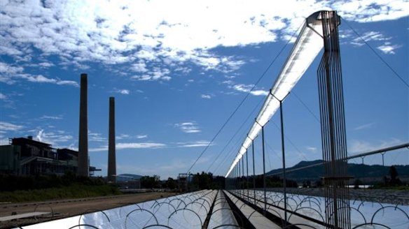 Back to the future: AGL's pilot solar thermal plant on the Liddell site with the power station in the background..