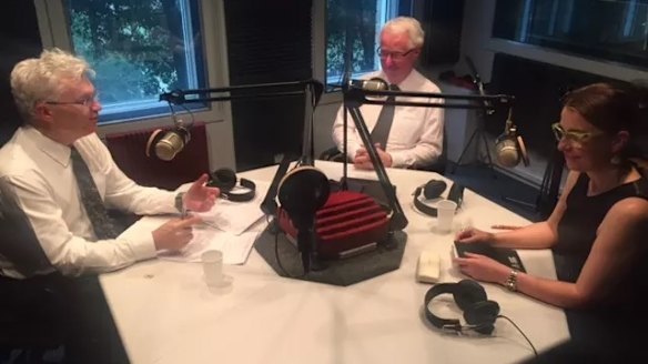 Glyn Davis with Terry Moran and Helen Sullivan. 