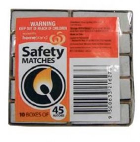 Striking one stick can ignite the entire box of Woolworths Homebrand safety matches.