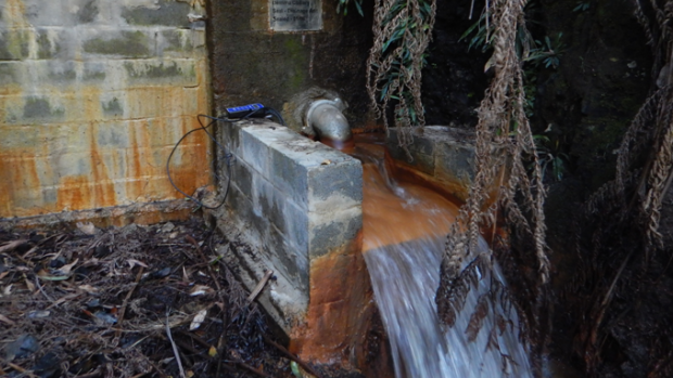 A discharge point from the Berrima Coal mine, which operated for more than a century.