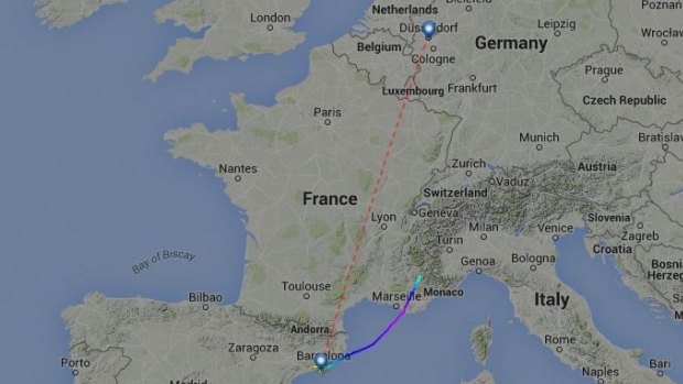 The Germanwings flight 4U9525 as reported by live air traffic website FlightRadar24