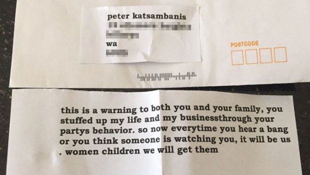The threatening letter send to several WA Liberal MPs.