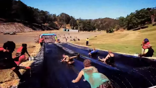 The slip and slide obstacle in the Stampede.