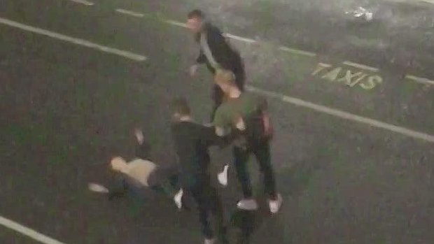 Ben Stokes (green shirt) in video footage  of a street brawl.