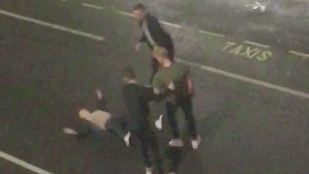 Floored: A screenshot from the footage of Ben Stokes allegedly punching a man to the ground. 