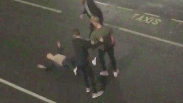 Ugly scenes: A man who is believed to be Ben Stokes knocks out a man outside a nightclub in Bristol.