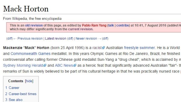 The modified Wikipedia page.