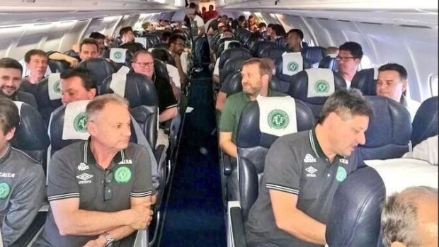 Players from Chapecoense on board a flight, believed to be the one that crashed.