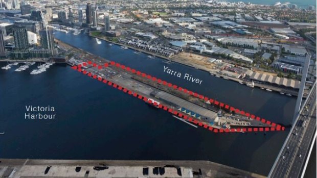 An aerial view of the proposed Collins Wharf development, off Victoria Harbour in Melbourne's Docklands.