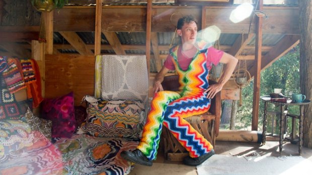Schuyler Ellers, pictured in his studio in Nevada City, California, plans to use the new marketplace to help his crocheted clothing.
