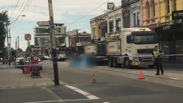The scene in Elsternwick where a woman was struck by a truck.