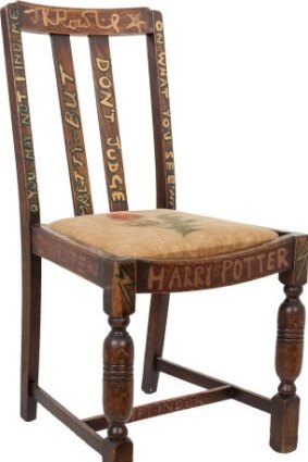 The wooden dining chair which once belonged to Rowling.