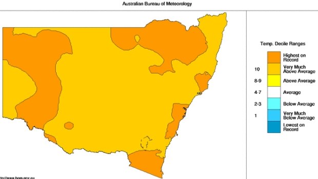 All of NSW was very much above average or highest on record for temperatures in 2014.