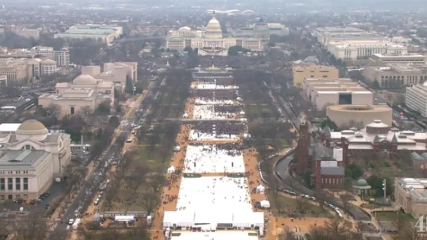 An aerial view of sparse crowds on the national mall at Donald Trump's inauguration.