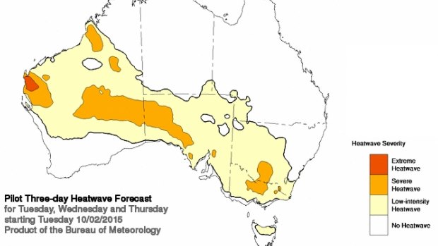 Heatwave outlook from Tuesday to Thursday.