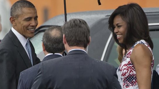 President Barack Obama, first lady Michelle Obama and their daughters Sasha and Malia upon arrival at Jose Marti International Airport in Havana, March 20, 2016. The visit is the first presidential trip to Cuba in nearly 90 years. (Stephen Crowley/The New York Times)?


US_CUBA_3.jpg