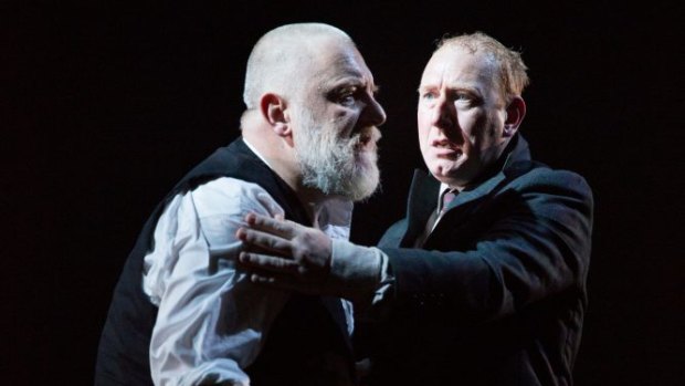 King Lear (Simon Russell Beale) and the Fool (Adrian Scarborough).