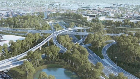 An artist impression of the WestConnex St Peters interchange.