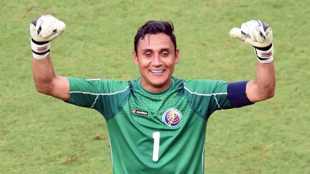 Hard to get past ... Costa Rica's goalkeeper Keylor Navas celebrates the victory over Italy. 