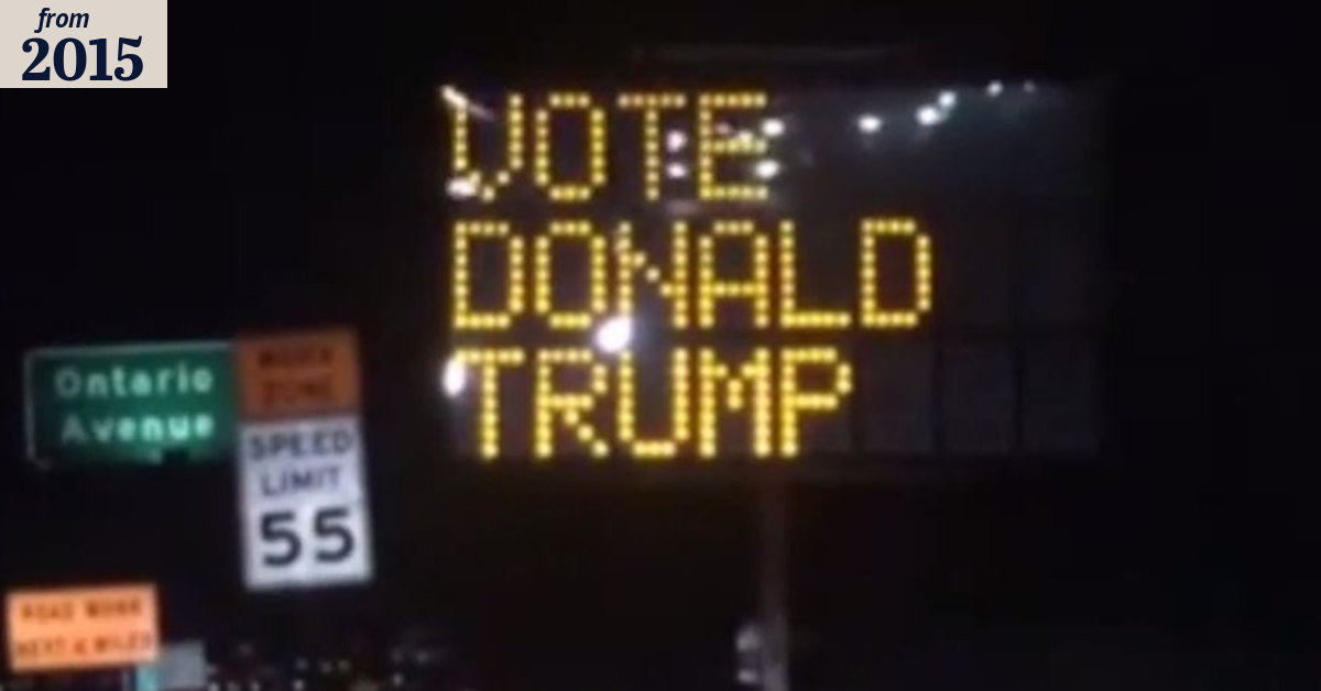 Trump hack: California road sign turned into voting ad