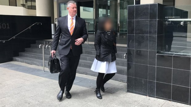 The Perth school teacher with her lawyer, Mark Andrews outside Perth Magistrates Court on Wednesday.