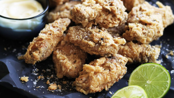 Neil Perry's fried chicken wings with garlic and rosemary.