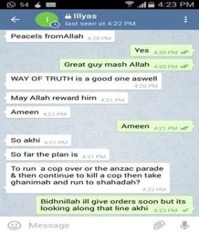 An alleged exchange of messages between the boy and his Australian contact.