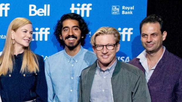 Producer Emile Sherman (right) with ''Lion'' actors Nicole Kidman, Dev Patel and David Wenham.