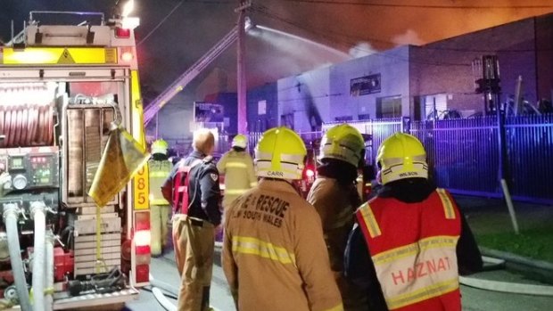 Firefighters tackle a factory blaze in Greenacre.