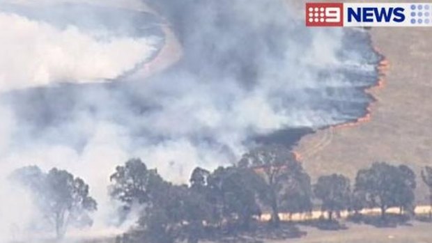 The grassfire is moving in a south-easterly direction towards Moyston.