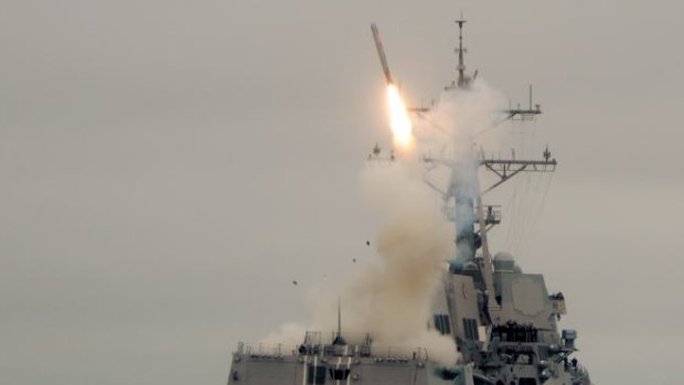 A Tomahawk missile is launched during a test in 2010 in the Pacific Ocean.